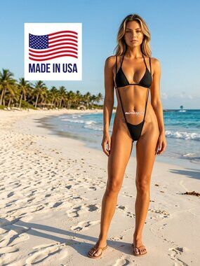 Women's Slingshot Thong Micro Triangle Top Bikini Suit  Black